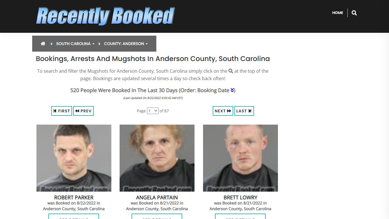 Bookings, Arrests and Mugshots in Anderson County, South Carolina